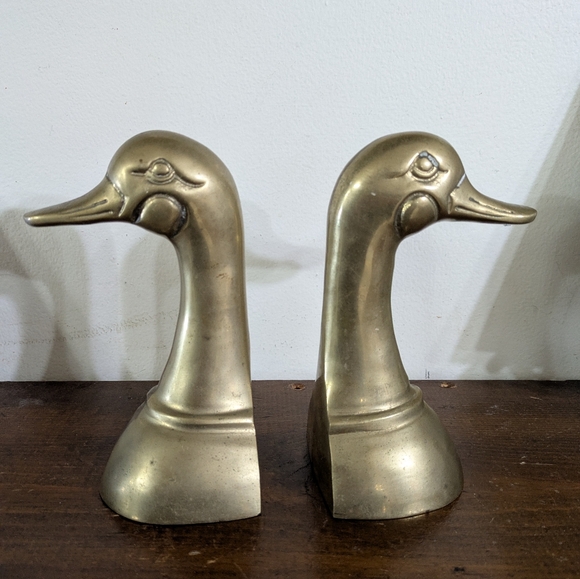Vintage Brass Duck Head Bookends - Pair Set of 2 Mid-Century Modern Home Decor